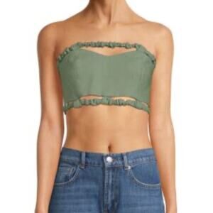 GANNI Women's Suiting Strapless Crop Top Green Bay 40 (8-10) NWT